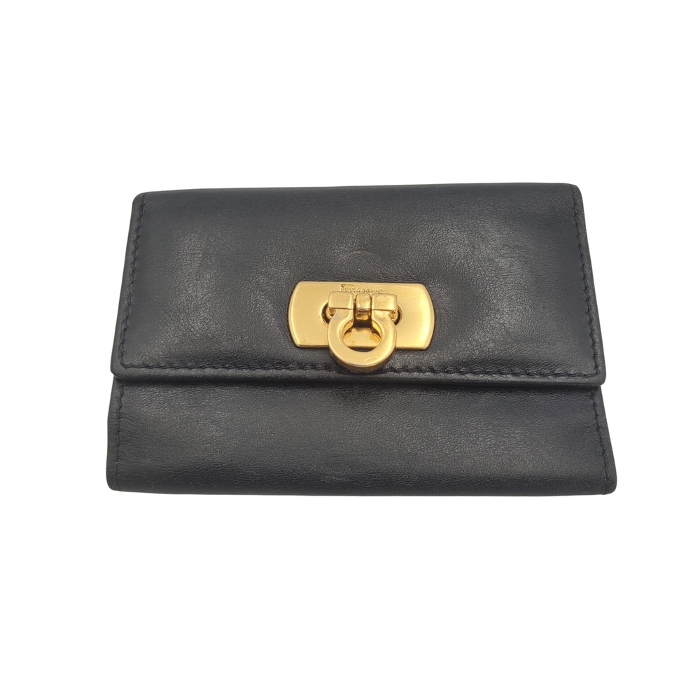 Salvatore Ferragamo Black Leather Gancini 6 Hook Key Case Wallet 220502 Italy